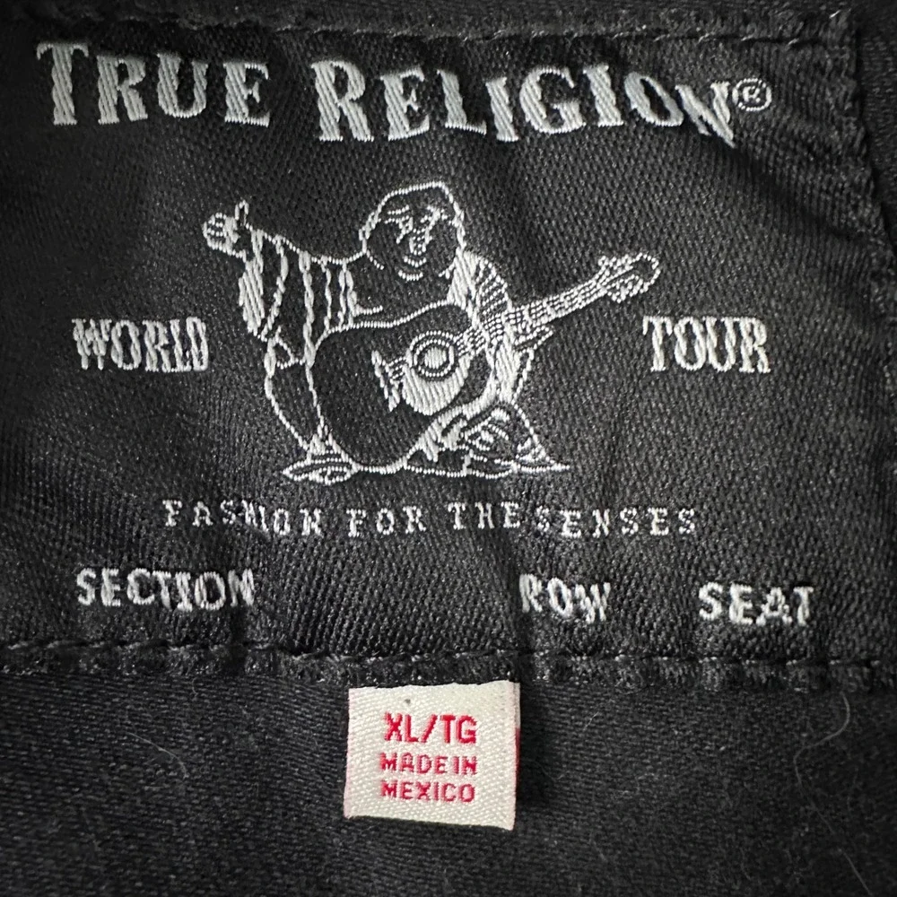 True Religion Mens‎ Black Denim Trucker Jacket Western Button Faded Black L